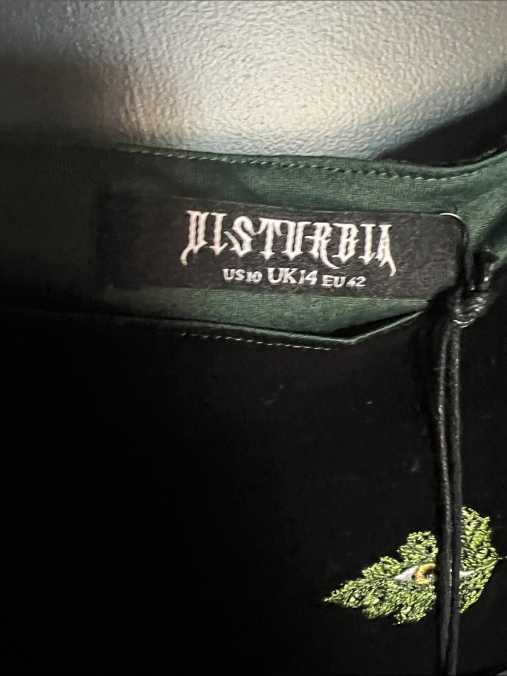 Disturbia NWT Swamp Life Dark Green Velvet Embroidered Puff Sleeve Top - Picture 3 of 5
